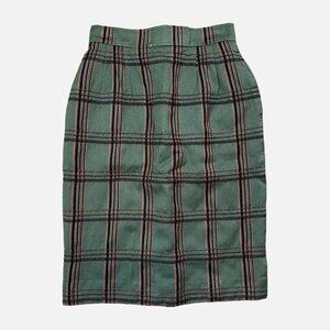 Courreges Vintage Retro Forest Green Plaid Pencil Skirt US X-Small
